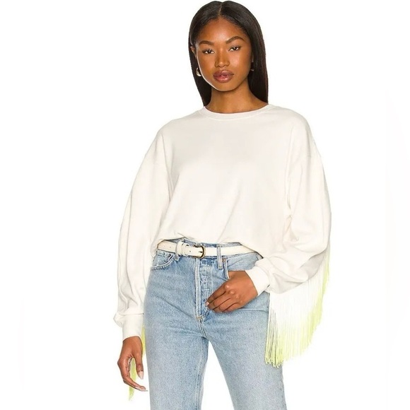 525 America Sweaters - 525 America Women's Ombre Fringed Sweatshirt Sweater Size Large Chalk Multi
